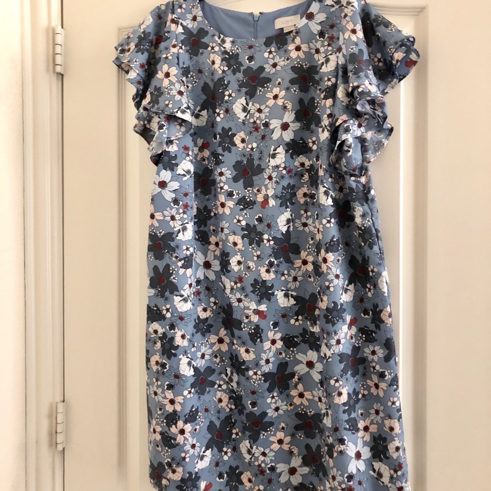 Loft Outlet Navy Floral Ruffled Dress Size M